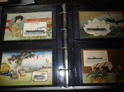 昔の絵画に郵船の船の写真をあしらった絵葉書